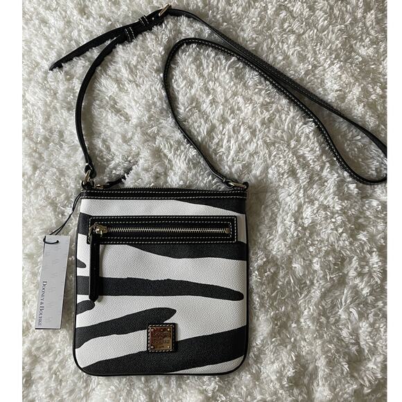 Dooney & Bourke White Black Zebra Serengeti Letter Carrier Crossbody Bag NEW